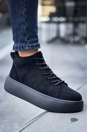 Arda  LE10 Bağcıklı Erkek Yüksek Siyah Taban Siyah Süet Spor Bot