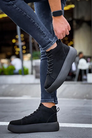 Arda  LE10 Bağcıklı Erkek Yüksek Siyah Taban Siyah Süet Spor Bot