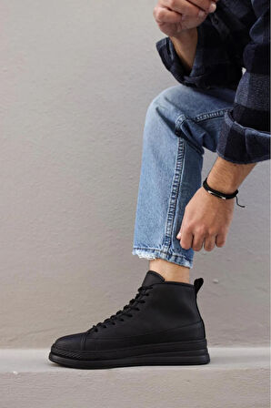 Arda  Knack Yüksek Taban Ayakkabı C-030 Siyah (Siyah Taban)