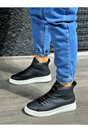 Arda  Knack Yüksek Taban Ayakkabı C-030 Siyah (Beyaz Taban)