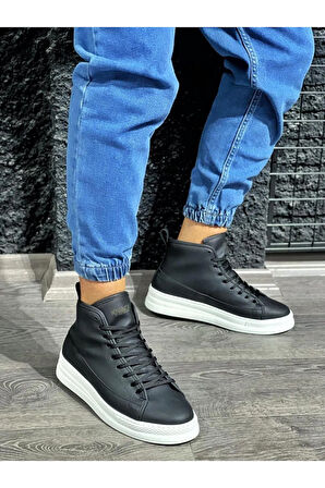 Arda  Knack Yüksek Taban Ayakkabı C-030 Siyah (Beyaz Taban)