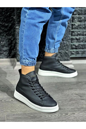 Arda  Knack Yüksek Taban Ayakkabı C-030 Siyah (Beyaz Taban)