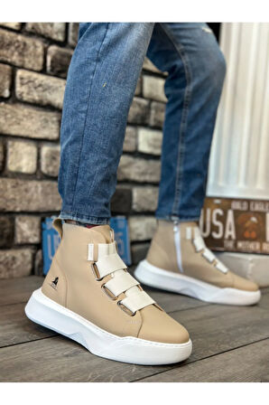 Arda  BA0142 Bantlı Erkek Yüksek Taban Krem Beyaz Spor Bot