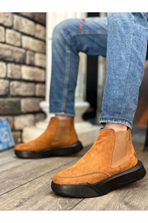 Arda  BA0150 Bağcıksız Erkek Taba Süet Siyah Yüksek Taban Spor Bot