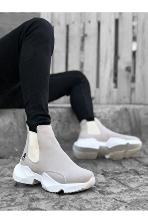 Arda  BA0444 Bağcıksız Rahat Yüksek Taban Gri Erkek Spor Yarım Bilek Bot