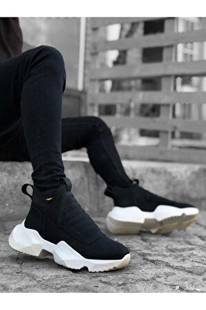 Arda  BA0401 Bağcıksız Rahat Yüksek Taban Siyah Erkek Spor Yarım Bilek Bot