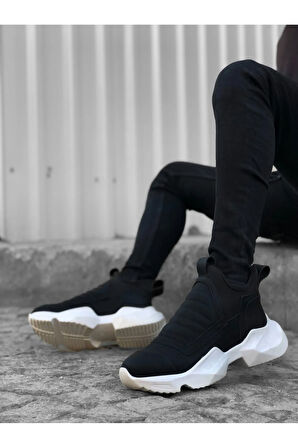 Arda  BA0401 Bağcıksız Rahat Yüksek Taban Siyah Erkek Spor Yarım Bilek Bot