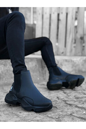 Arda  BA0444 Bağcıksız Rahat Yüksek Taban Siyah Erkek Spor Yarım Bilek Bot