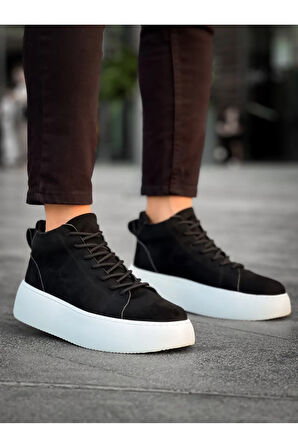 Arda  LE10 Bağcıklı Erkek Yüksek Taban İthal Süet Siyah Spor Bot