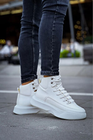 Arda  BA0321 Gizli Bağcıklı Erkek Yüksek Taban Beyaz Spor Bot