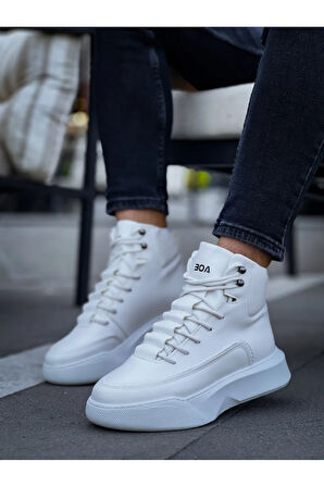 Arda  BA0321 Gizli Bağcıklı Erkek Yüksek Taban Beyaz Spor Bot