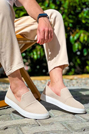 Arda  KB-114  Kuback  Bej Triko Yüksek Taban Bağcıksız Günlük Erkek Ayakkabı