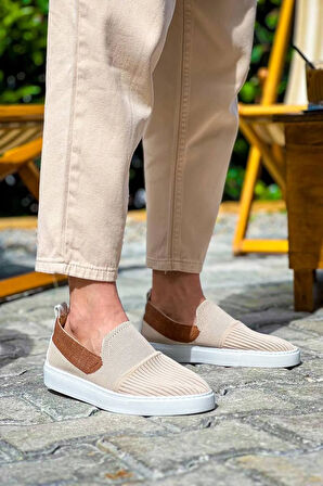 Arda  KB-114  Kuback Bej Taba Triko Yüksek Taban Bağcıksız Günlük Erkek Ayakkabı