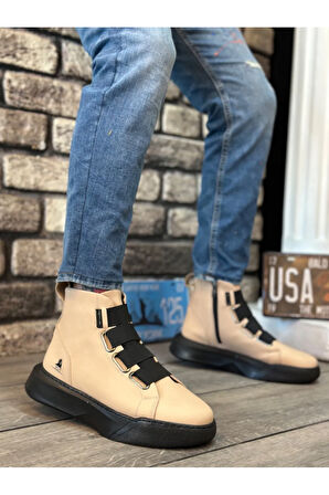 Arda  BA0142 Bantlı Erkek Yüksek Taban Krem Spor Bot