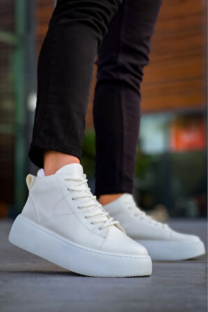 Arda  LE10 Bağcıklı Erkek Yüksek Taban Beyaz Spor Bot