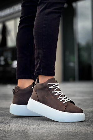 Arda  LE10 Bağcıklı Erkek Yüksek Beyaz Taban Kahverengi Spor Bot