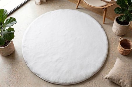 BEYAZ TAVŞAN TÜYÜ HALI YUVARLAK COTTON TABAN 100X100