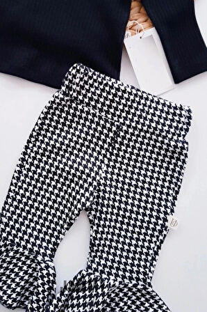 Kız Bebek Kazayağı Desenli Bandanalı 3'lü Takım