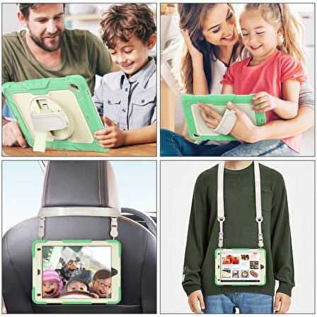 Apple iPad Air 10.9 2022 (5.Nesil) Uyumlu Strap Tablet Kılıfı Ekran Koruyuculu Kalemlikli 360° Döner Darbeye Dayanıklı