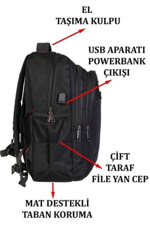SEVİNÇ ÇANTA Unisex Siyah Su Geçirmez Günlük Cepli Sırt Çantası