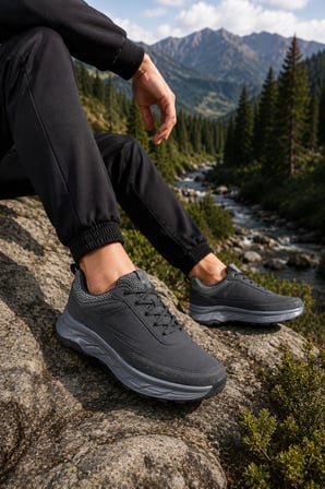 Kestrel Erkek Ortopedik Destekli Rahat Hafif Tabanlı Yürüyüş Sneaker Siyah-Füme