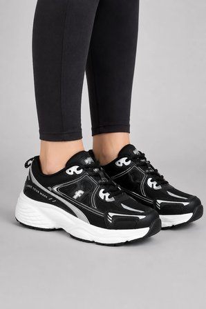 Mirage Kadın Günlük Rahat Bağcıklı Suni Deri Sneaker Spor Ayakkabı - Siyah