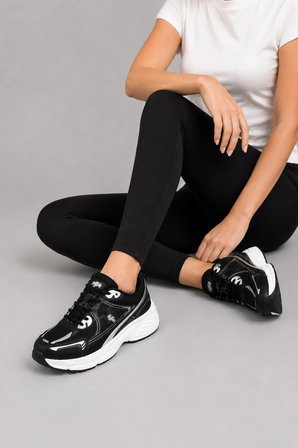 Mirage Kadın Günlük Rahat Bağcıklı Suni Deri Sneaker Spor Ayakkabı - Siyah