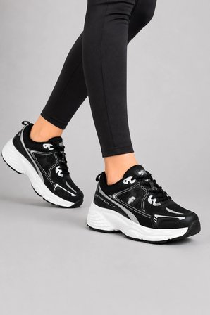 Mirage Kadın Günlük Rahat Bağcıklı Suni Deri Sneaker Spor Ayakkabı - Siyah