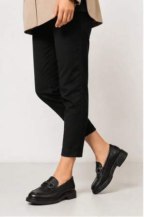 Lorin Kadın Ortopedik Tokalı Dikişli Loafer Ayakkabı - Suni Deri Rahat Kalın Taban - Siyah