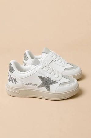 Zoom Çocuk Yıldız Detaylı Günlük Sneaker Rahat Tabanlı Bağcıklı Spor Ayakkabı - Beyaz