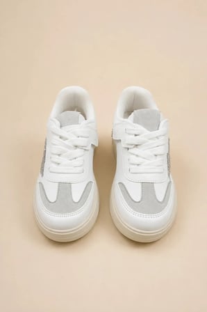 Zoom Çocuk Yıldız Detaylı Günlük Sneaker Rahat Tabanlı Bağcıklı Spor Ayakkabı - Beyaz