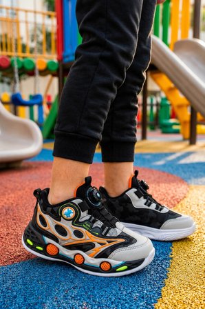 Rush Çocuk Günlük Işıklı Spor Ayakkabı Pratik Bağlama Detaylı Sneaker - Gri-Siyah