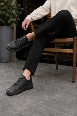 Lynx Erkek Günlük Sneaker Bağcıklı Rahat Tabanlı Şık Casual Spor Ayakkabı - Siyah