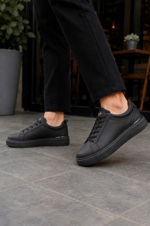 Lynx Erkek Günlük Sneaker Bağcıklı Rahat Tabanlı Şık Casual Spor Ayakkabı - Siyah