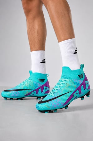 VTX905 Desenli Çoraplı Krampon Merdane Tabanlı Bağcıklı Futbol Ayakkabısı Turkuaz-Mor