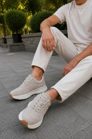 Quantum Erkek Günlük Spor Ayakkabı Rahat Tabanlı Bağcıklı Hafif Casual Sneaker - Bej
