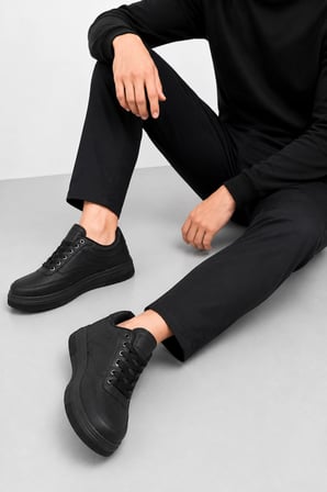 Gece Erkek Bağcıklı Günlük Sneaker Spor Ayakkabı - Siyah
