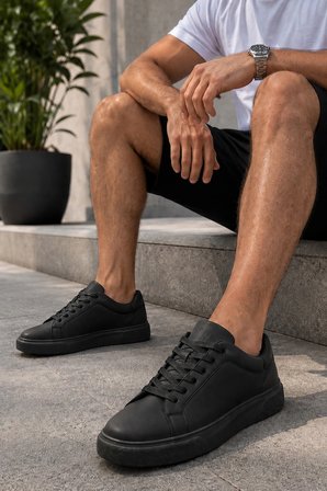Laviathan Erkek Günlük Bağcıklı Spor Ayakkabı Sneaker Rahat ve Şık Tasarım - Siyah