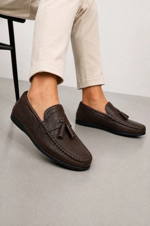Benji Erkek İç Dış Hakiki Deri Loafer Ayakkabı - Kahverengi