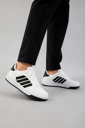 Porto Erkek Casual Spor Ayakkabı Rahat Tabanlı Günlük Kullanım Sneaker Beyaz-Siyah