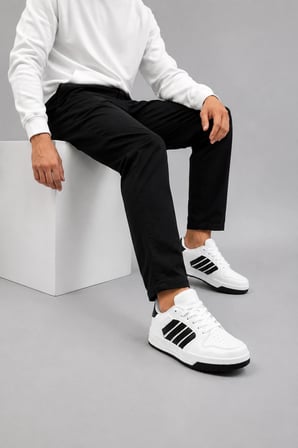 Porto Erkek Casual Spor Ayakkabı Rahat Tabanlı Günlük Kullanım Sneaker Beyaz-Siyah