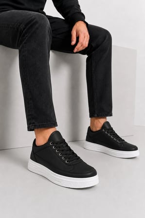 Patara Erkek Bağcıklı Günlük Sneaker Spor Ayakkabı Siyah-Beyaz