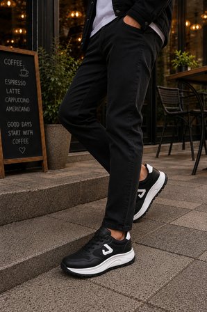 Mamba Erkek Günlük Spor Ayakkabı Bağcıklı Rahat Tabanlı Casual Sneaker Siyah-Beyaz