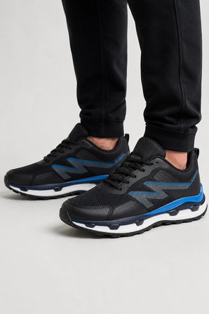 Helix Erkek Spor Ayakkabı | Jel & Köpük Tabanlı Ultra Konfor Günlük Sneaker Siyah-Mavi
