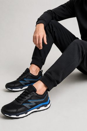 Helix Erkek Spor Ayakkabı | Jel & Köpük Tabanlı Ultra Konfor Günlük Sneaker Siyah-Mavi