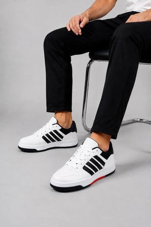 Porto Erkek Casual Spor Ayakkabı Rahat Tabanlı Günlük Kullanım Sneaker Beyaz-Lacivert