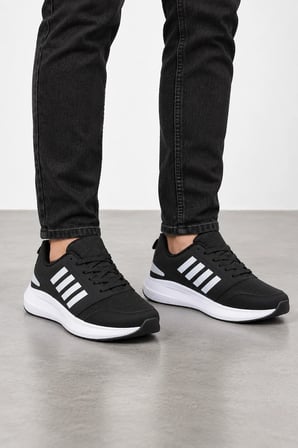 Aeris Erkek Bağcıklı Günlük Sneaker Spor Ayakkabı Siyah-Beyaz
