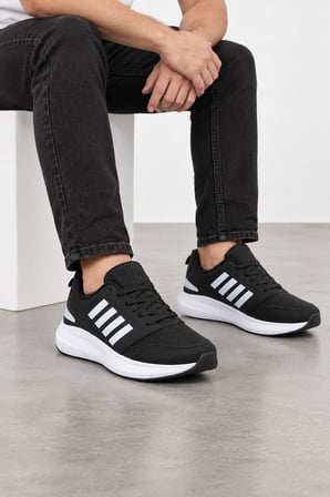 Aeris Erkek Bağcıklı Günlük Sneaker Spor Ayakkabı Siyah-Beyaz