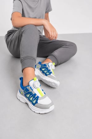 Ignis Çocuk Spor Ayakkabı – Mekanizmalı Bağcıksız Rahat Günlük Sneaker Beyaz-Sax