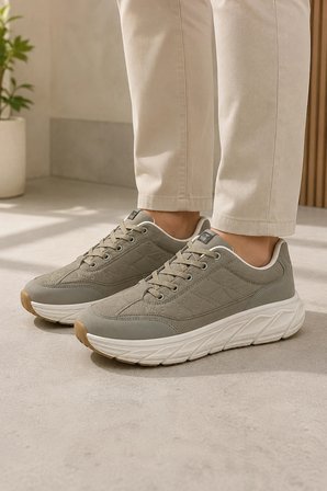 Quantum Erkek Günlük Spor Ayakkabı Rahat Tabanlı Bağcıklı Hafif Casual Sneaker - Haki
